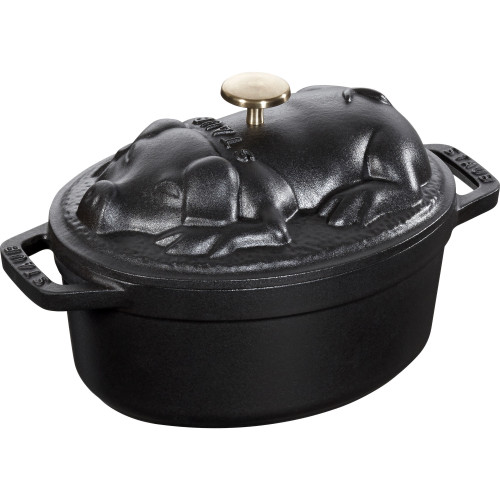 Staub - garnek żeliwny owalny świnia 1 ltr, czarny
