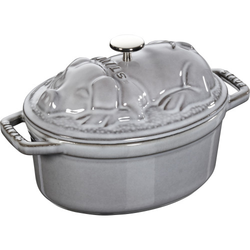 Staub - garnek żeliwny owalny świnia 1 ltr, szary