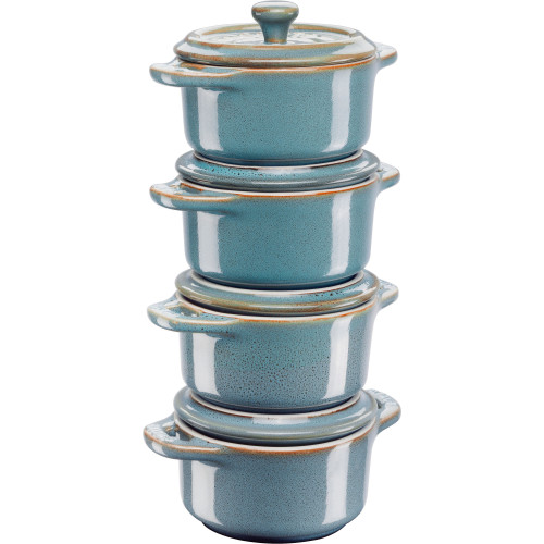 Staub - 4x Mini Cocotte okrągły 10 cm, antyczny turkusowy
