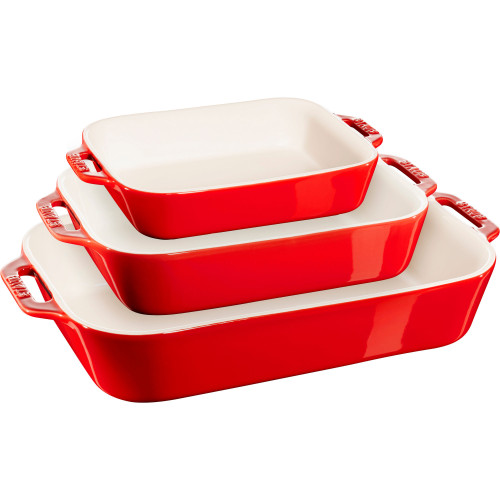 Staub - zestaw 3 półmisków prostokątnych, czerwony
