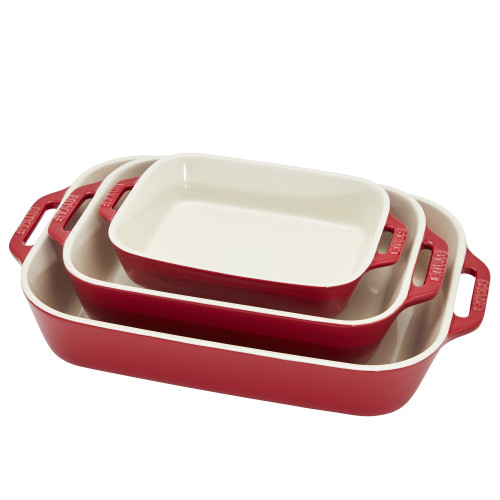 Staub - zestaw 3 półmisków prostokątnych, czerwony