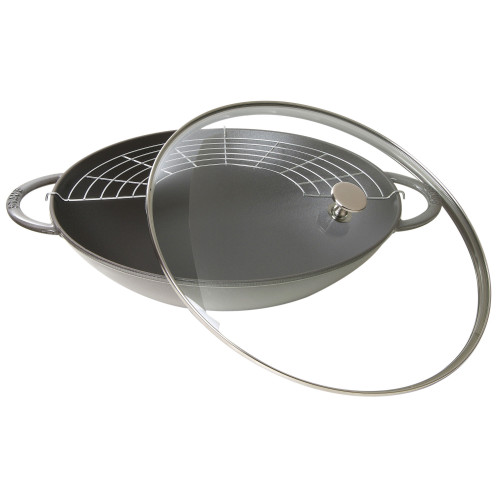 Staub - wok żeliwny z pokrywką 37 cm, grafitowy