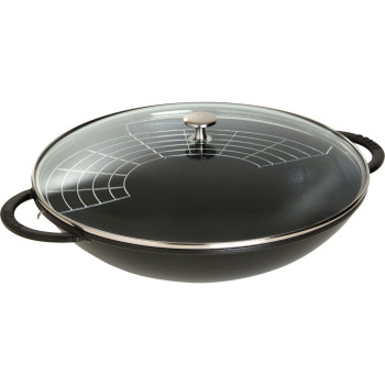 Staub - wok żeliwny z pokrywką 37 cm, czarny