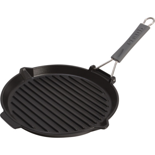 Staub - okrągła patelnia żeliwna grillowa 27 cm, czarny