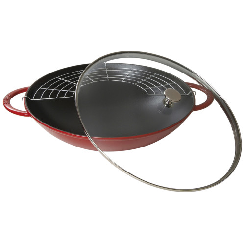 Staub - wok żeliwny z pokrywką 37 cm, czerwony