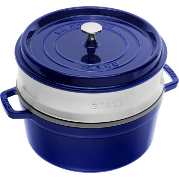 Staub - garnek żeliwny okrągły z wkładem 5.2 ltr, niebieski