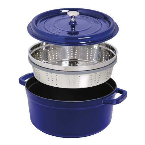 Staub - garnek żeliwny okrągły z wkładem 5.2 ltr, niebieski