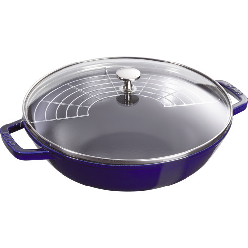 Staub - wok żeliwny z pokrywką 30 cm, niebieski