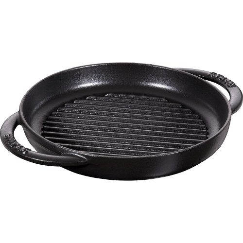 Staub - okrągła patelnia żeliwna grillowa z dwoma uchwytami 22 cm, czarny