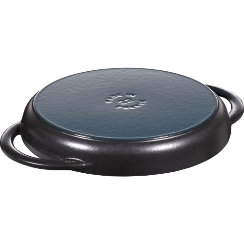 Staub - okrągła patelnia żeliwna grillowa z dwoma uchwytami 22 cm, czarny