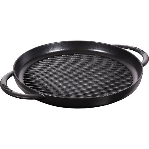 Staub - okrągła patelnia żeliwna grillowa z dwoma uchwytami 30 cm, czarny