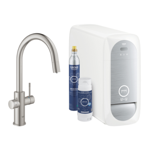 GROHE bateria BLUE HOME C-SPOUT STARTER KIT WITH PULL-OUT MOUSSEUR 31541DC0