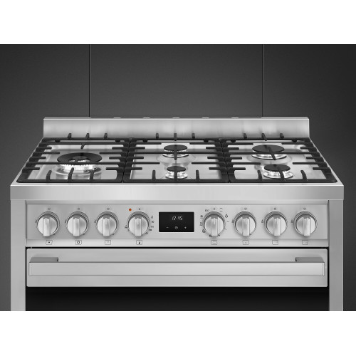 Smeg Master cooker 90cm,gas hob,mf oven,steel B95GMCX2