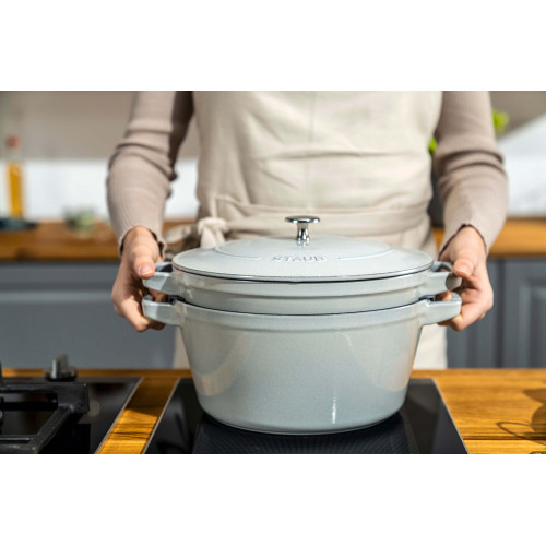 Staub - Zestaw 2 naczyń żeliwnych z pokrywką Staub - 24 cm, Biała trufla