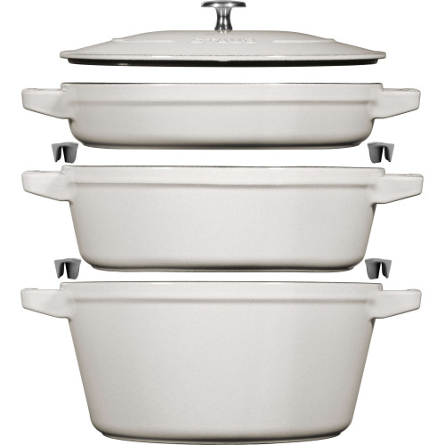 Staub - Zestaw 3 naczyń żeliwnych z pokrywką Staub - 24 cm, Biała trufla