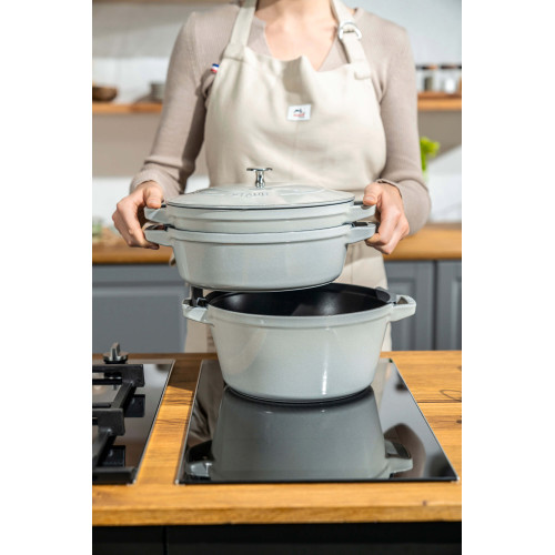 Staub - Zestaw 3 naczyń żeliwnych z pokrywką Staub - 24 cm, Biała trufla