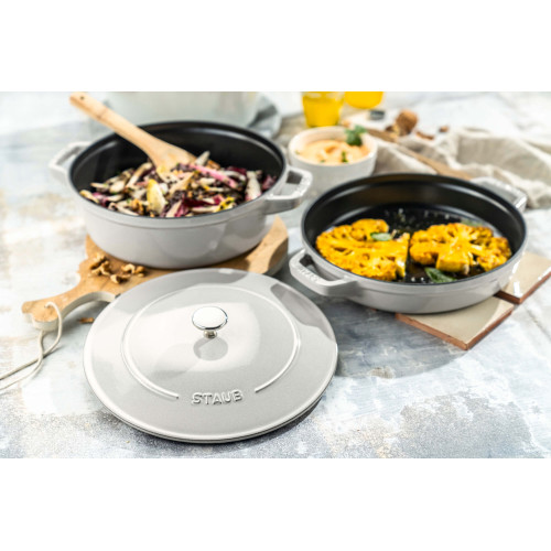 Staub - Zestaw 3 naczyń żeliwnych z pokrywką Staub - 24 cm, Biała trufla