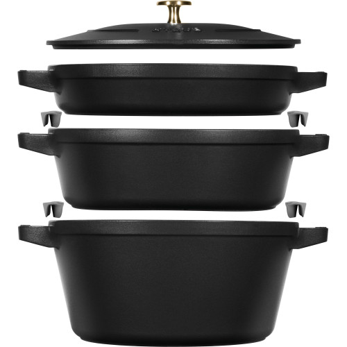 Staub - Zestaw 3 naczyń żeliwnych z pokrywką Staub - 24 cm, Czarny
