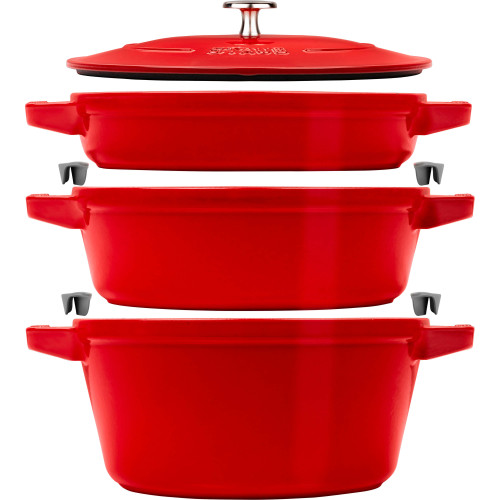 Staub - Zestaw 3 naczyń żeliwnych z pokrywką Staub - 24 cm, Czerwony