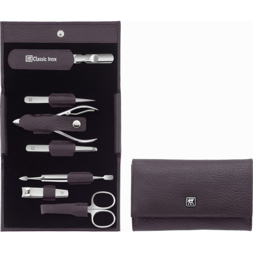 Zwilling - Zestaw podróżny Zwilling Classic Inox – skórzane etui, 7 elementów - Fioletowy
