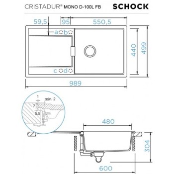 SCHOCK - Zlewozmywak na równi z blatem MONO D-100 L FB MAGMA