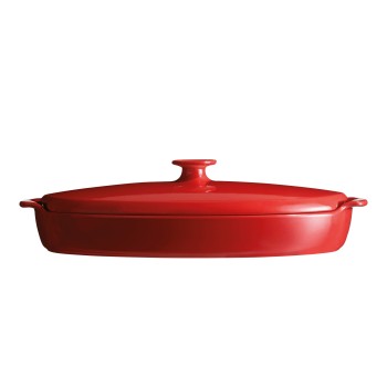 Emile Henry - Ceramiczne naczynie do gotowania ryb na parze - 42x25cm - czerwony