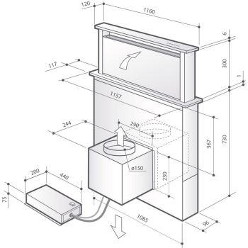 De dietrich - Okap downdraft 120cm, Absolute Black, DHD7261B