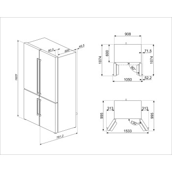 Smeg - Lodówka Wolnostojąca czterodrzwiowa, z linii Universal  Inox Look, FQ60XDAIE