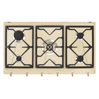 Smeg - Gazowa płyta kuchenna 90 cm z linii Coloniale kremowa SRV896POGH