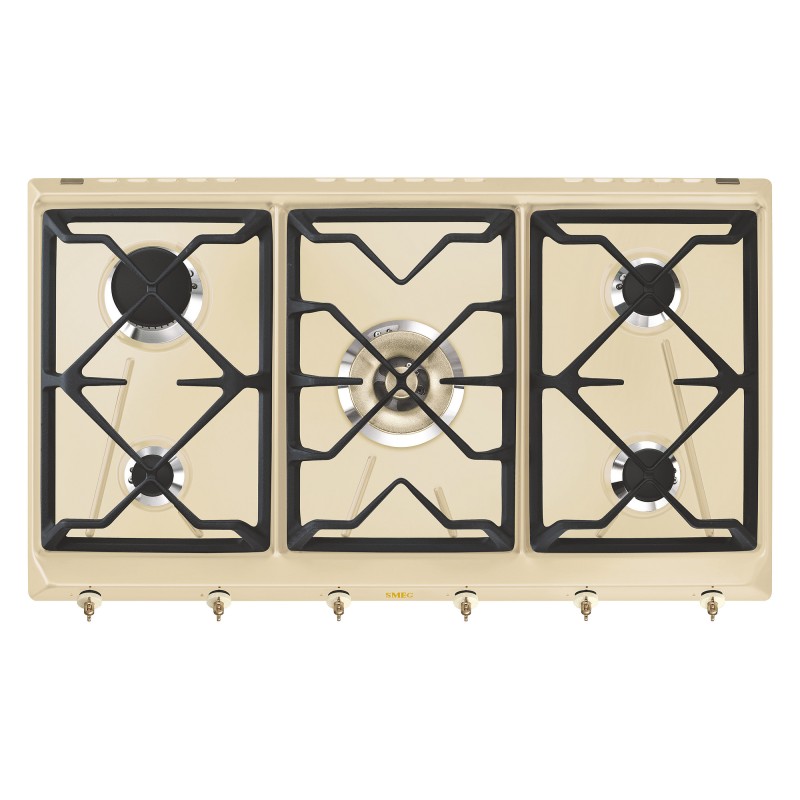 Smeg - Gazowa płyta kuchenna 90 cm z linii Coloniale kremowa SRV896POGH