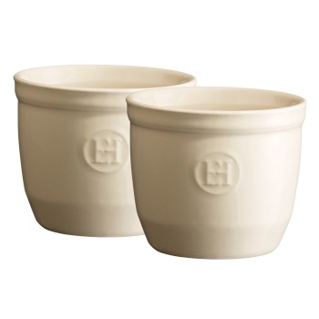 Emile Henry - Zestaw dwóch ceramicznych  miseczek do zapiekania typu ramekin - N°8 - kremowy EH024008