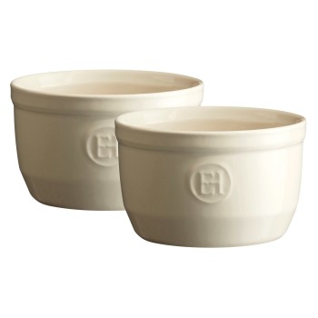 Emile Henry -Zestaw dwóch ceramicznych miseczek do zapiekania typu ramekin - N°10 - kremowy EH024010