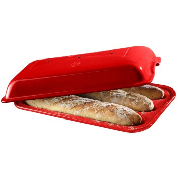 Emile Henry - Ceramiczna forma do wypieku 3 bagietek typu paryskiego - czerwony EH345506