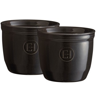 Emile Henry - Zestaw dwóch ceramicznych miseczek do zapiekania typu ramekin - N°8 - czarny EH794008