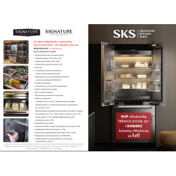 SKS – Chłodziarko-zamrażarka FRENCH DOOR 36″ – SKSFD3634P z kostkarką i dystrybutorem wody + drugie urządzenie za 1 zł!